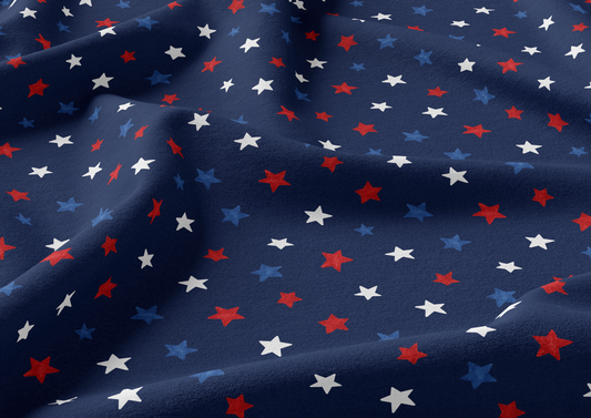 Red White & Blue Stars- Bamboo Cotton Lycra- Sold by the half yard