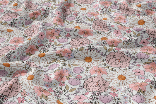 Summer Floral- Bamboo Cotton Lycra- Sold by the half yard